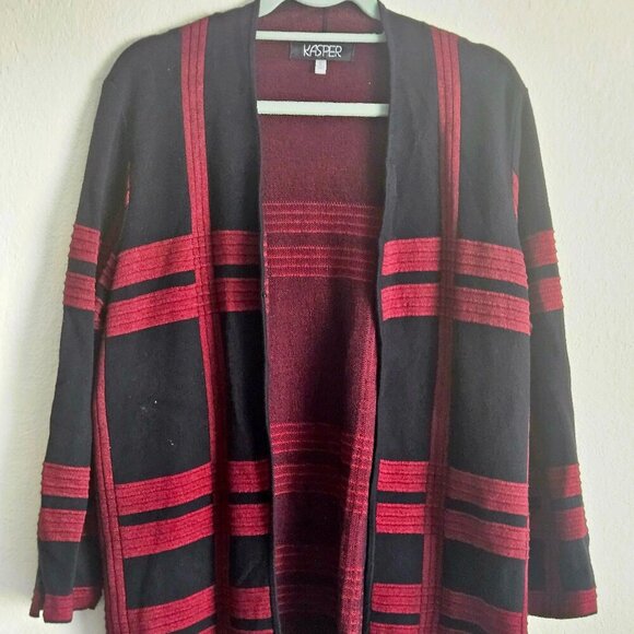 Cozy long XL red,black open front Thick cardigan, Duster oversized Comfy sweater - Picture 6 of 8